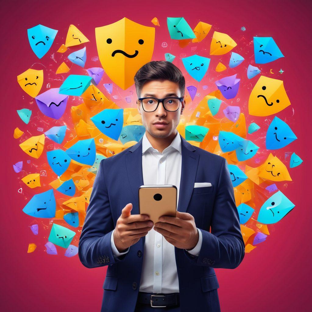 A confident individual holding a smartphone with a shield icon representing privacy, surrounded by scattered telemarketing calls represented as cartoonish envelopes with question marks. In the background, a path leading to a bright future symbolizes opt-out strategies. The scene conveys empowerment and control over phone privacy. vibrant colors. super-realistic.