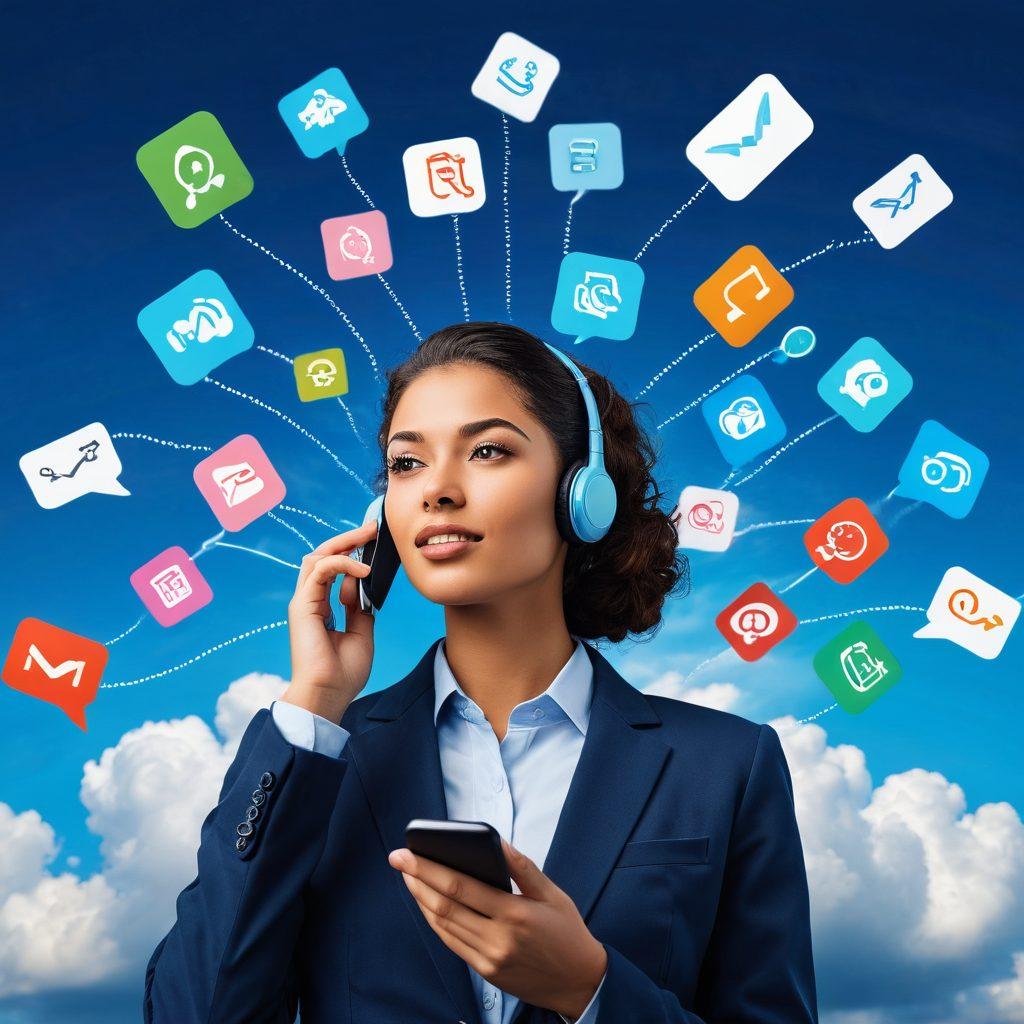 A person confidently using a smartphone to block unwanted calls, surrounded by floating icons of telemarketers with a strike-through, symbolizing control over communication. A contrasting background of dark clouds dispersing into a bright blue sky to signify freedom and empowerment. Illustrate the scene with a modern, clean aesthetic. vibrant colors. 3D.