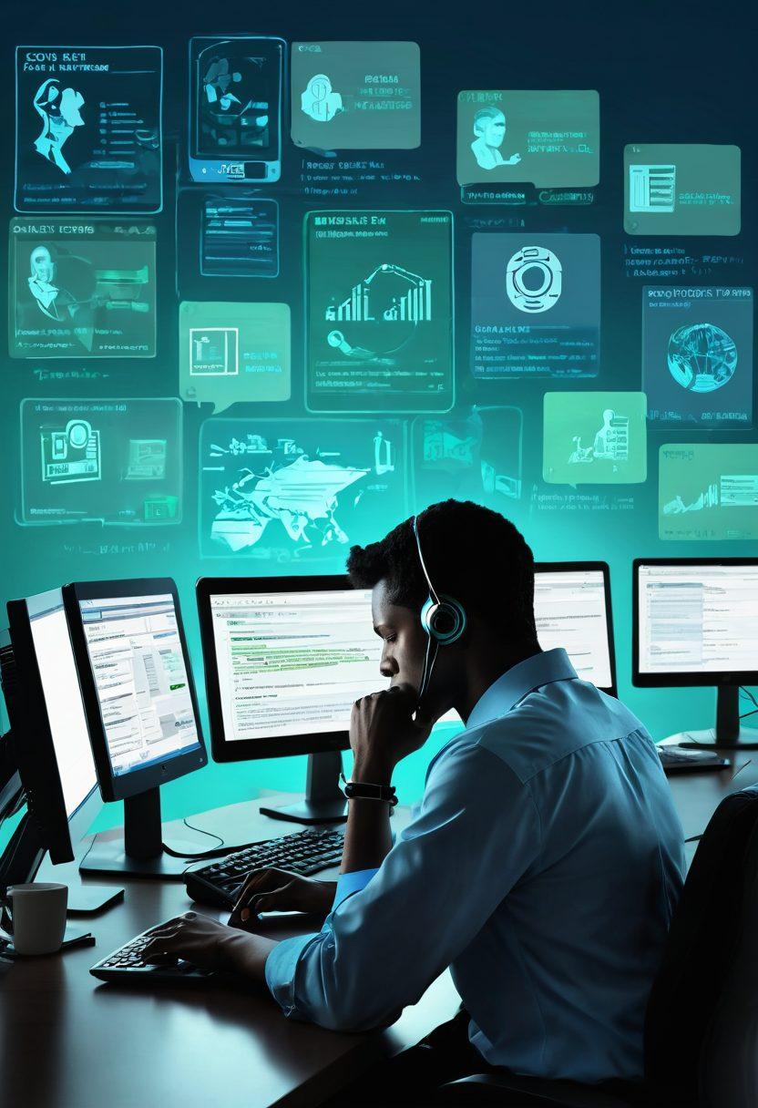 A person sitting at a desk, looking thoughtfully at a laptop, surrounded by various telecommunication devices like phones and a 'Do Not Call' list prominently displayed. In the background, silhouettes of telemarketers are seen, contrasting the peace of mind of the individual. Soft blue and green tones to evoke calmness and security. super-realistic. vibrant colors.